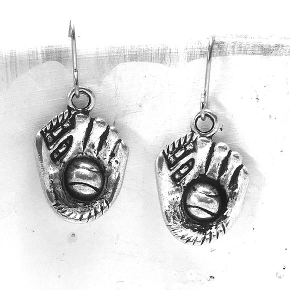 Miniature Baseball Glove Charm Earrings - Picture 1 of 4